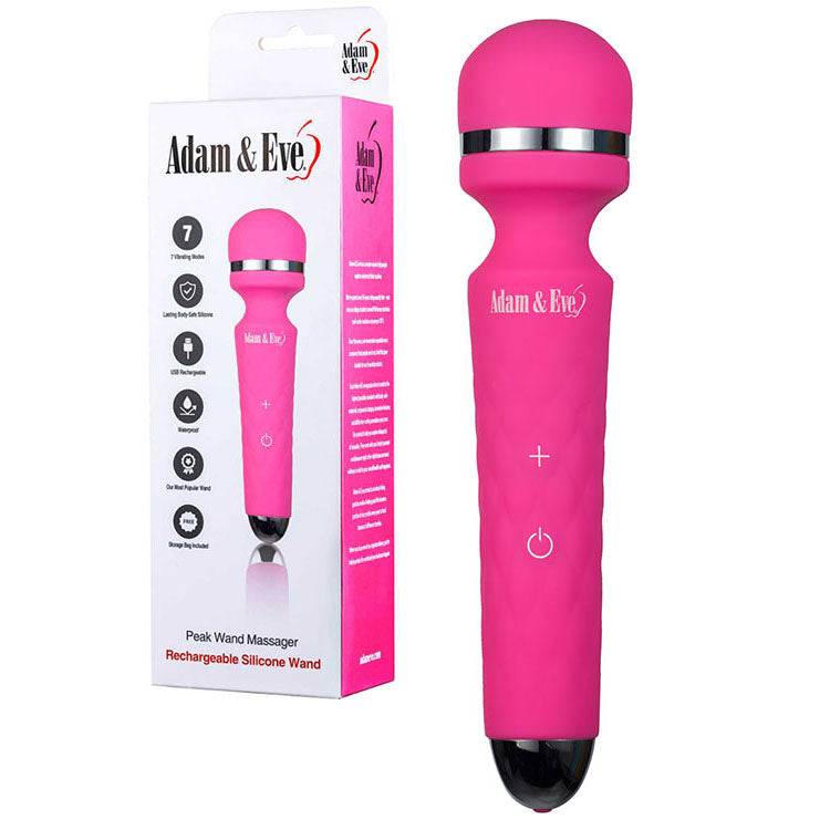 Adam & Eve Peak Wand Massager - Pink 19.1 cm USB Rechargeable Massager Wand