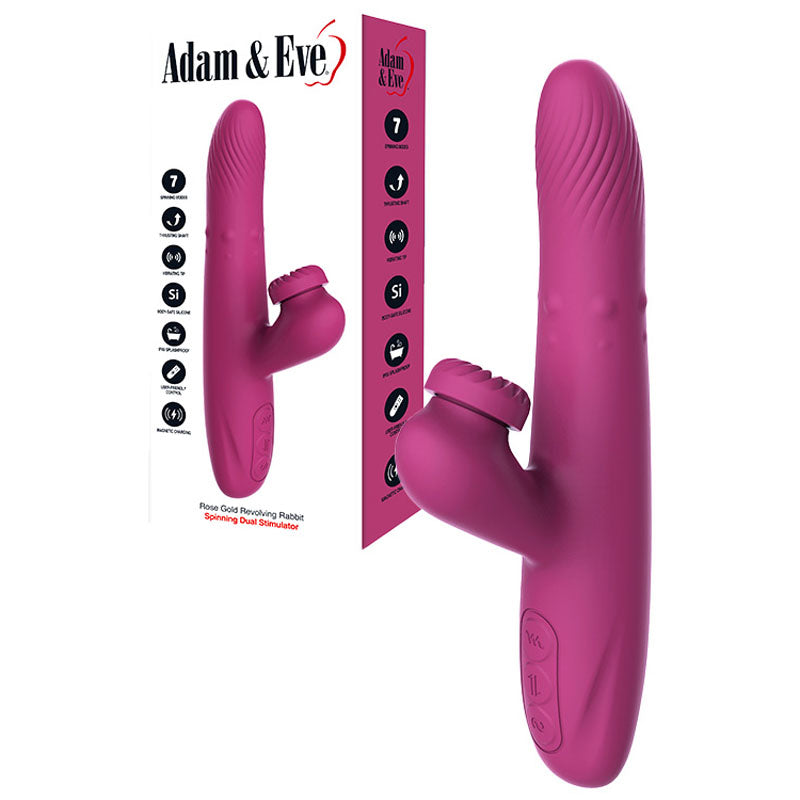 Adam & Eve ROSE GOLD REVOLVING RABBIT - Purple 22.5 cm USB Rechargeable Spinning & Thrusting Rabbit Vibrator