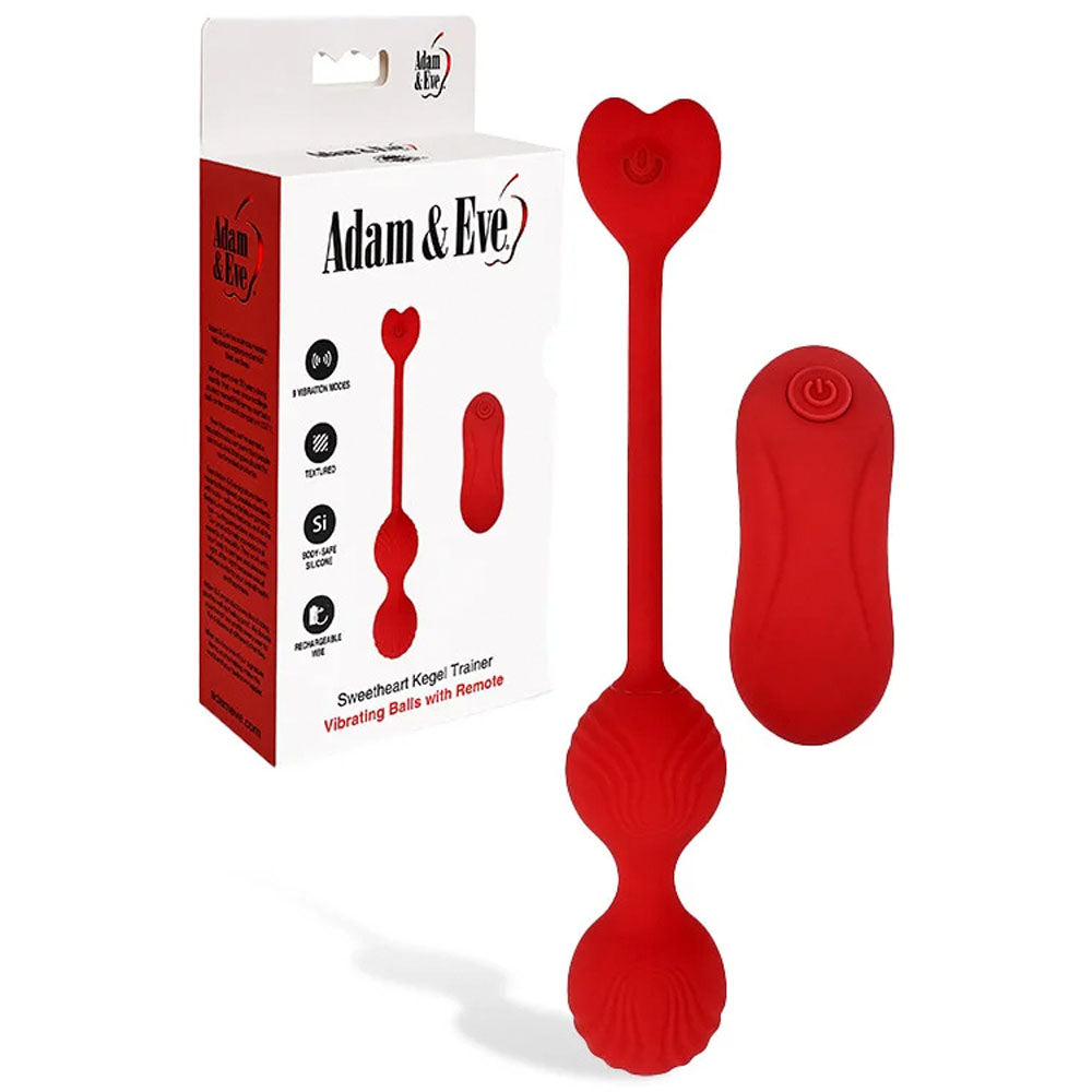 Adam & Eve SWEETHEART Kegel Trainer - Red USB Rechargeable Vibrating Kegel Balls with Remote